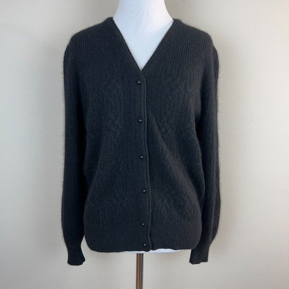 Braunstyle Cardigan Sweater Womens Small Black Lambswool Angora Rabbit Button Up - Picture 1 of 11
